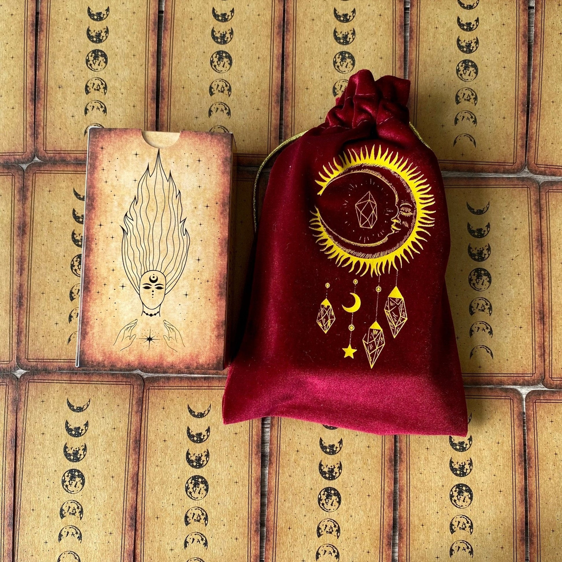 Red & Gold Velvet Tarot Bag - Soft Drawstring Pouch