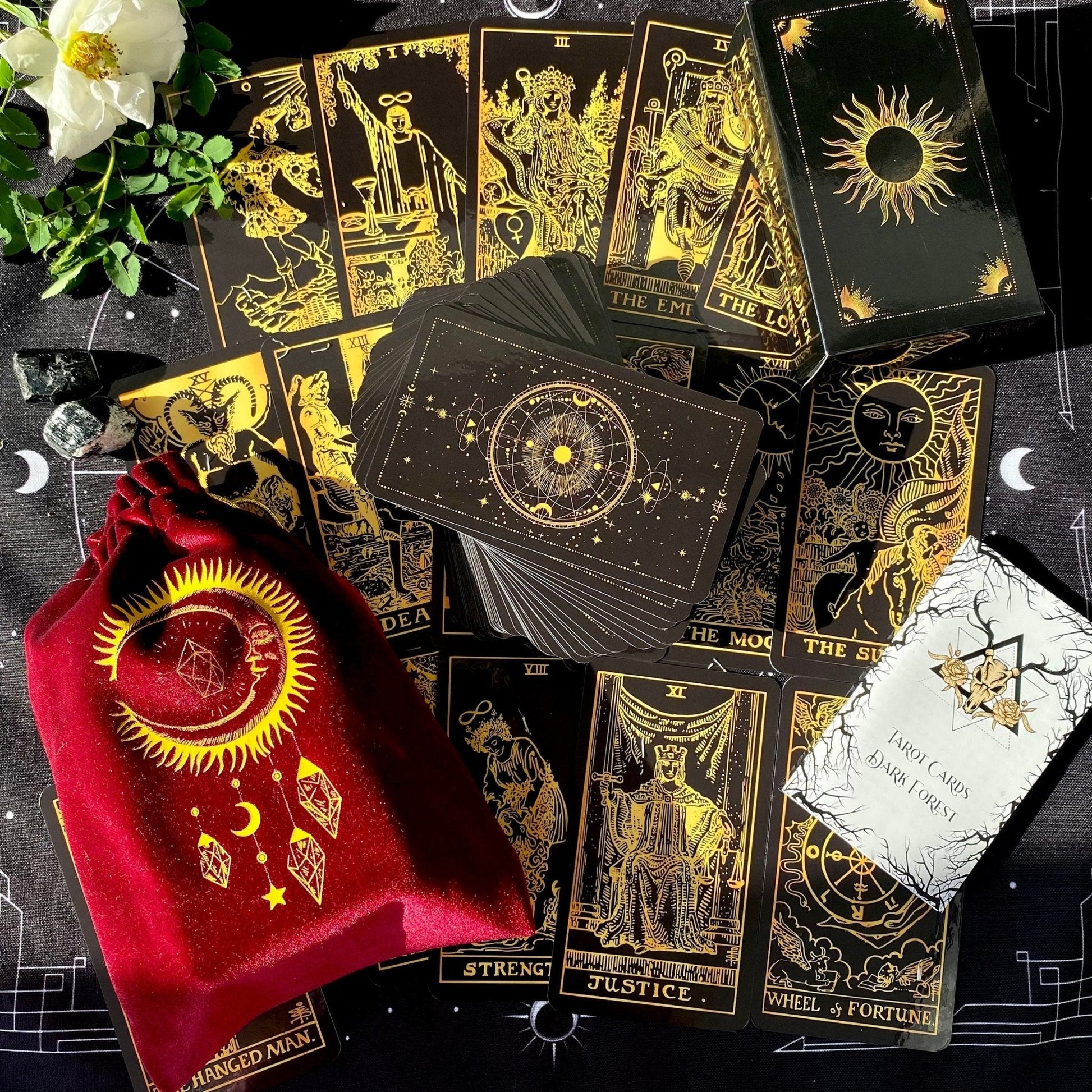 Red & Gold Velvet Tarot Bag - Soft Drawstring Pouch